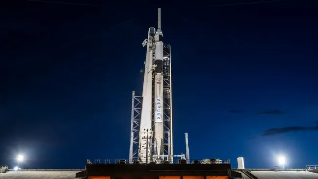 Photo: The SpaceX Falcon 9 rocket and Crew Dragon capsule that will fly the Ax-4 private astronaut mission stand on the pad at NASA's Kennedy Space Center in Florida. (Image credit: SpaceX)